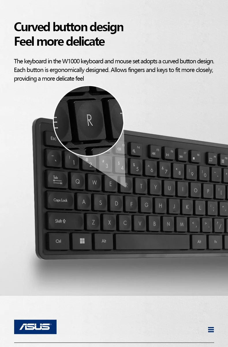 ASUS W1000 Wireless Keyboard Set Lightweight Unisex Office Home Ergonomic Keyboard