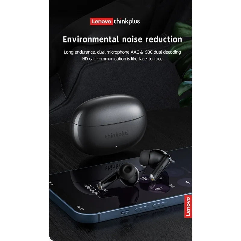 Lenovo Thinkplus XT88 True Wireless Earbuds Bluetooth 5.3, Low Latency Stereo Headphones with 12H Playtime, Metal Diaphragm
