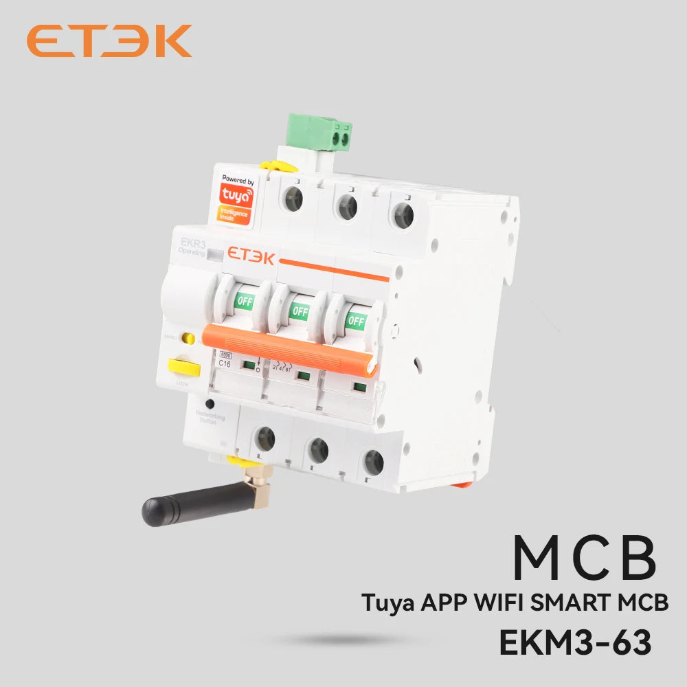 ETEK Tuya WIFI Smart Circuit Breaker MCB Smart Life Remote Control Short Circuit Protection Timed 2P 16A 25A 32A 40A 63A EKR3