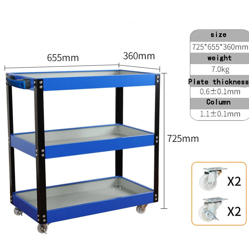 Mechanical Workshop Tools with Wheels, Tool Carts 3-layer Mobile Tool Car, Multifunctional and Heavy-duty Auto Repair Parts Car