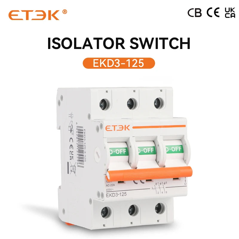 EKET Isolater Switch  AC type 125A Low Voltage 50Hz 1,2,3,4 pole 240/415V Miciature Isolater Switch EKD3