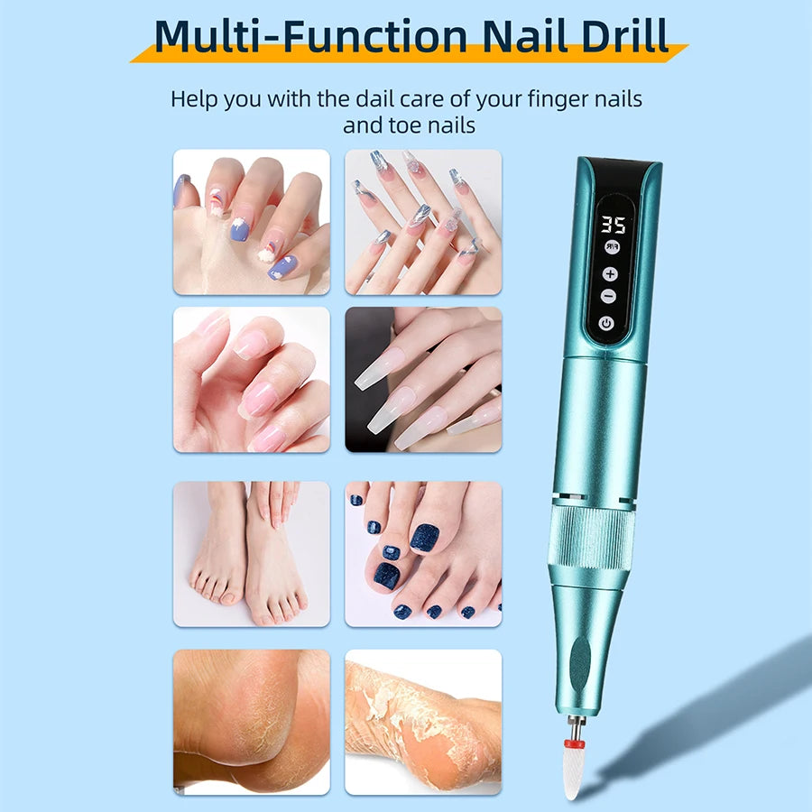 35000RPM Wireless Nail Drill Pen USB Nail File Polishing Pen Rechargeable Nail Drill Machine Portable Manicure Drill Salon Tool