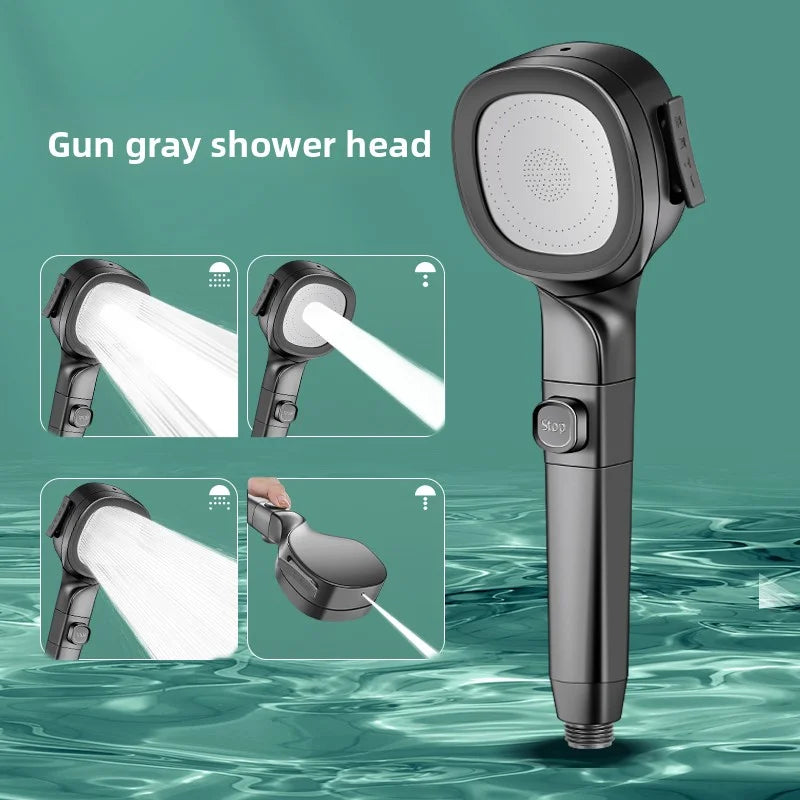 High-Pressure Gun Gray Shower Head with 3 Modes - Energy Saving & Water Saving, Handheld for Bathroom
