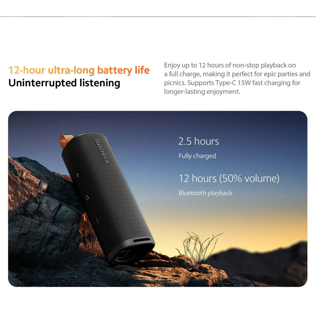 Xiaomi Sound Outdoor Smart speaker Global Version Bluetooth5.4 IP67 dust and water resistance Up 12 hours  long-lasting battery