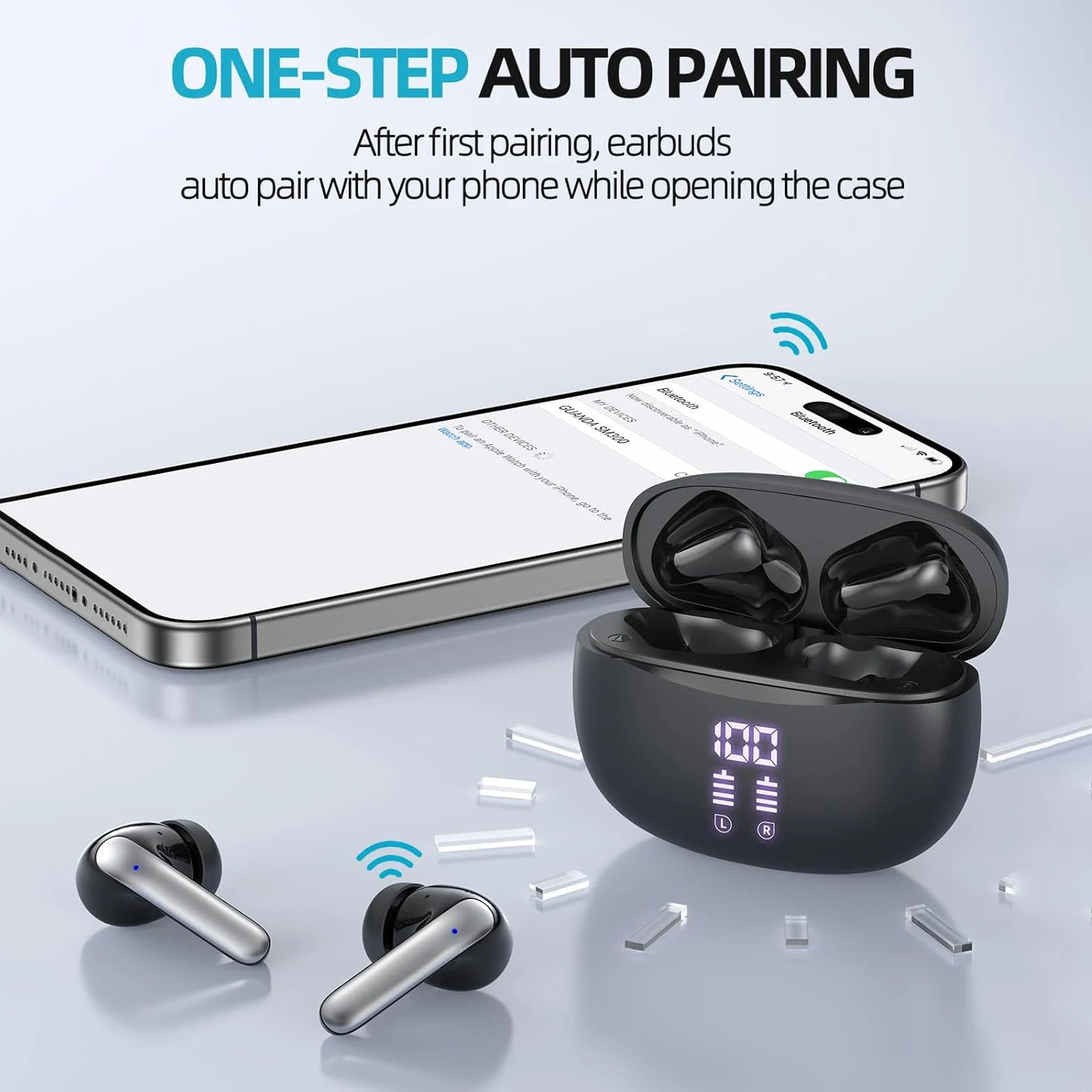 TWS Earbuds Wireless Bluetooth 5.3 Headphones HiFi Stereo Deep Bass In-Ear Earphones for Music Sport Gaming Calls Travel