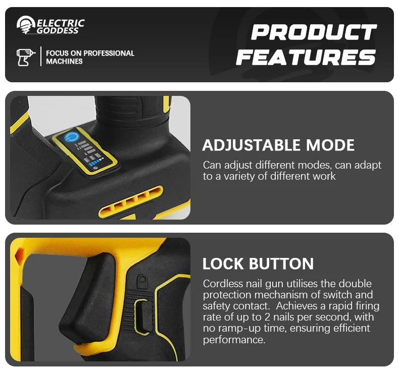 Brushless Electric Nail Gun with Battery Adapter Convert for Dewalt 20v Battery Pin to Milwaukee/Makita 20/18v Battery Pins