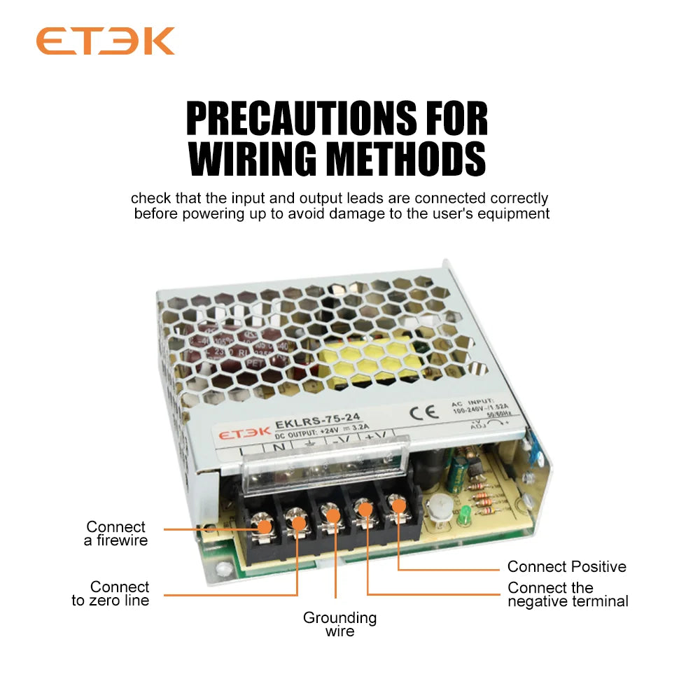ETEK Lighting Transformer AC110V-220V to DC 24V Power Supply Adapter 75W 100W 150W 200W  For LED Strips EKLRS