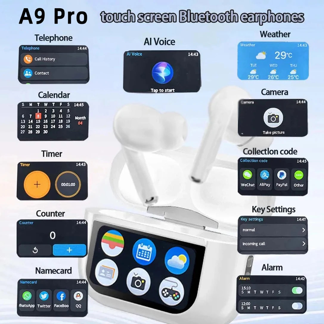A9Pro Color Screen Touch ANC Noise Reduction TWS Wireless In Ear Sports Call Listening Bluetooth Earphones