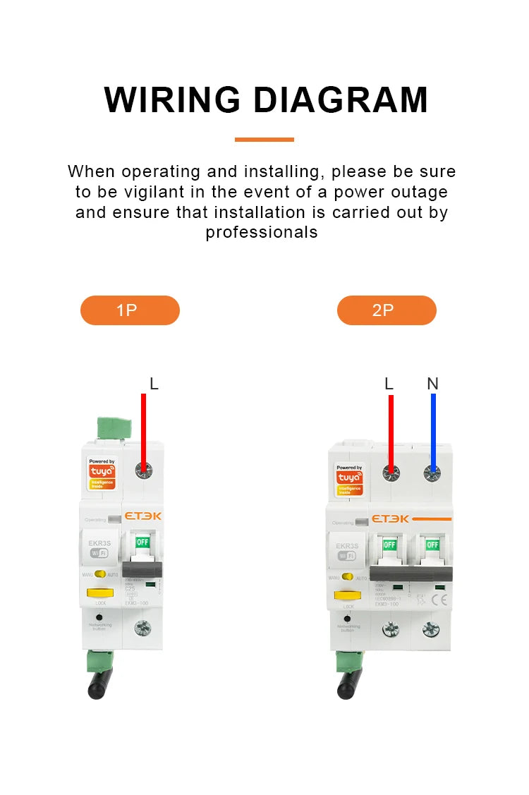 ETEK Tuya WIFI Smart Circuit Breaker MCB Smart Life Remote Control Short Circuit Protection Timed 2P 16A 25A 32A 40A 63A EKR3