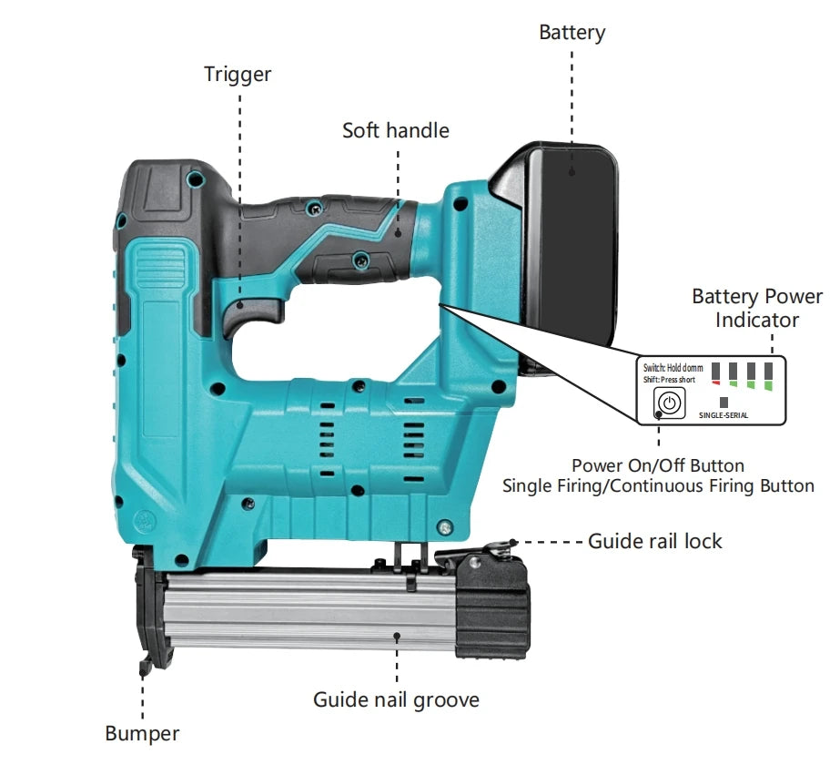 18V Electric Nailer Stapler Gun for 18V Makita Battery Woodworking Cordless Electric Impact Nail Gun DIY Tools (no battery)