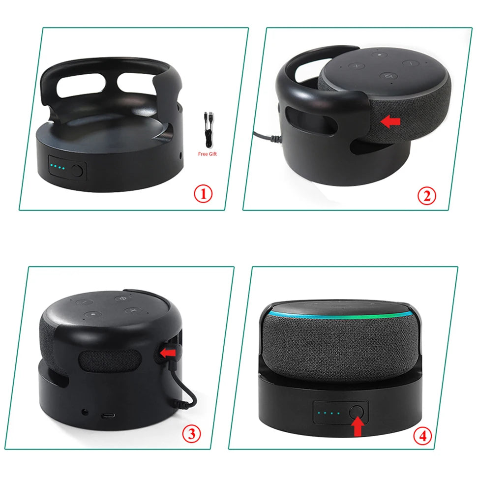 Battery Base for Echo Dot 3 Rechargeable Portable Base for Alexa Speaker Large Capacity 5200mAh/10400mAh Pure Color Black/White
