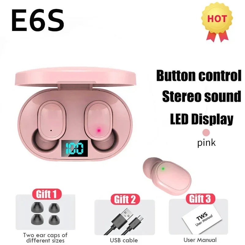 TWS E6S Fone Bluetooth Earphones Wireless Bluetooth Headset Noise Cancelling Headset With Microphone Headphones ForHuawei Xiaomi