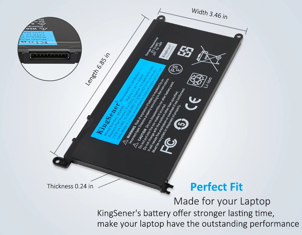 KingSener WDXOR Laptop Battery For DELL Inspiron 14 5368 5567 7560 5767 7472 7460-d1525s 7368 7378 5565 Latitude 3488 3580 WDX0R