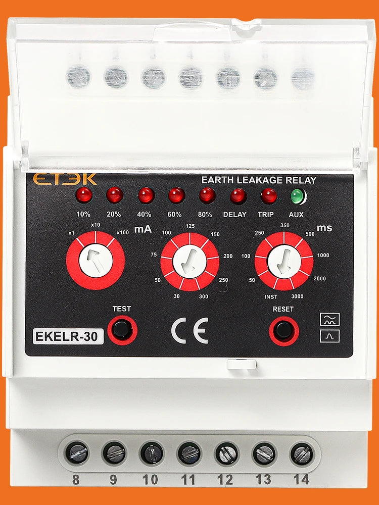 ETEK Earth Leakage Relay Adjustable Current Fault Protection AC Delay 30mA 30A 230V EKELR-30