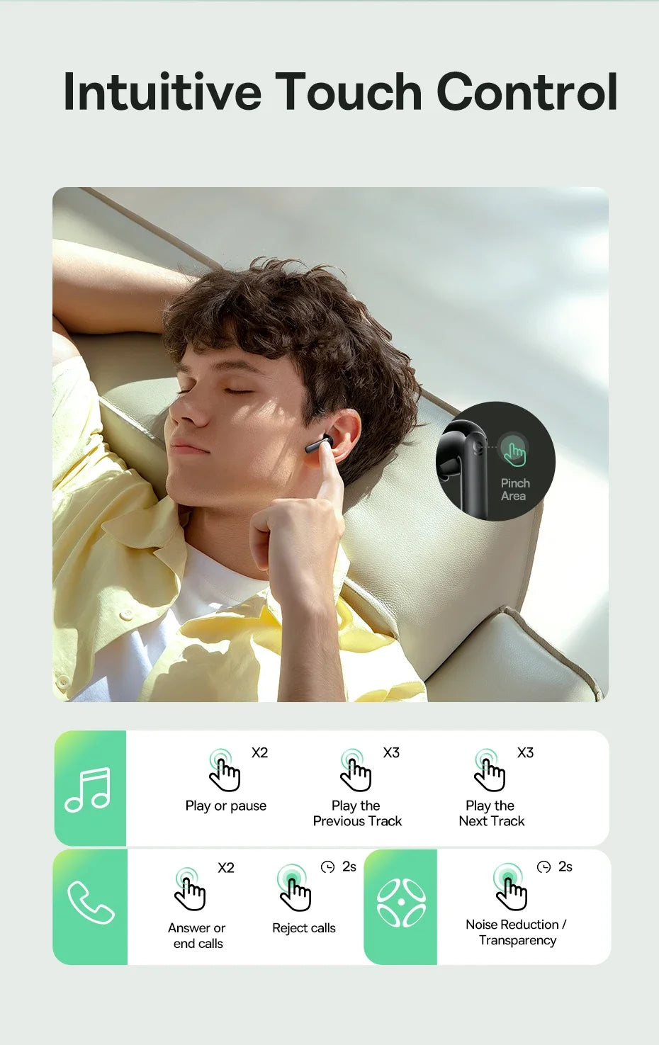 Baseus EP10 NC -43dB Noise Cancelling ANC True Wireless Earbuds Bluetooth 6.0 In-Ear Wireless Earphones 4-Mics for Office Home
