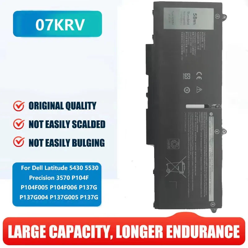 New 07KRV O7KRV Laptop Battery For Dell Latitude 5430 5530 Precision 3570 P104F P104F005 P104F006 P137G P137G004 P137G005 P137G