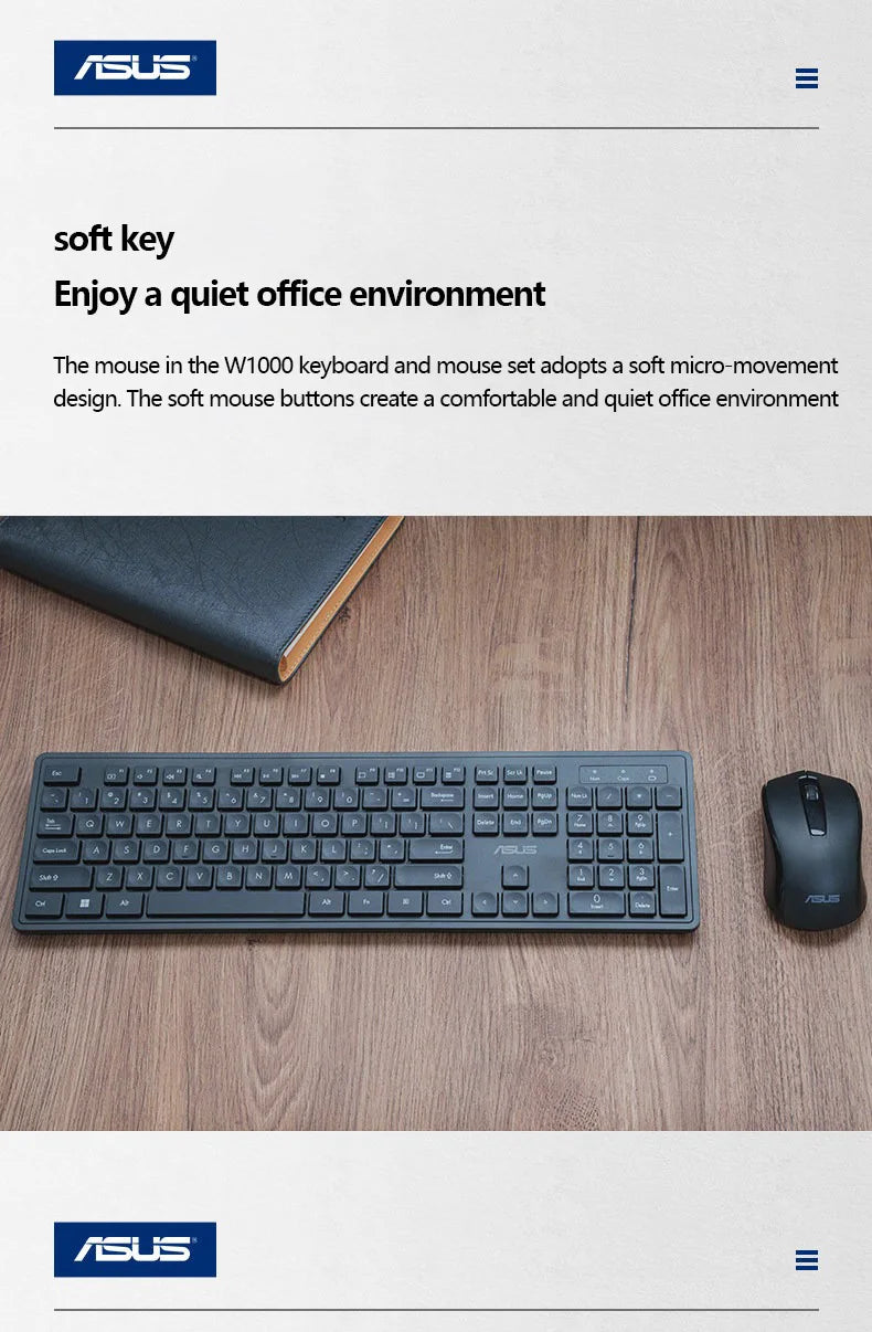ASUS W1000 Wireless Keyboard Set Lightweight Unisex Office Home Ergonomic Keyboard