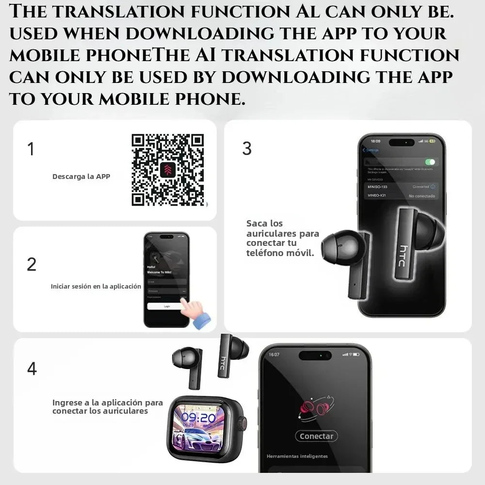 2026 TWS Sports Earbuds Bluetooth V6 Wireless AI Noise Reduction HD On-screen Subtitles Charging Case