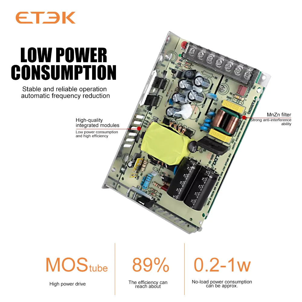 ETEK Lighting Transformer AC110V-220V to DC 24V Power Supply Adapter 75W 100W 150W 200W  For LED Strips EKLRS