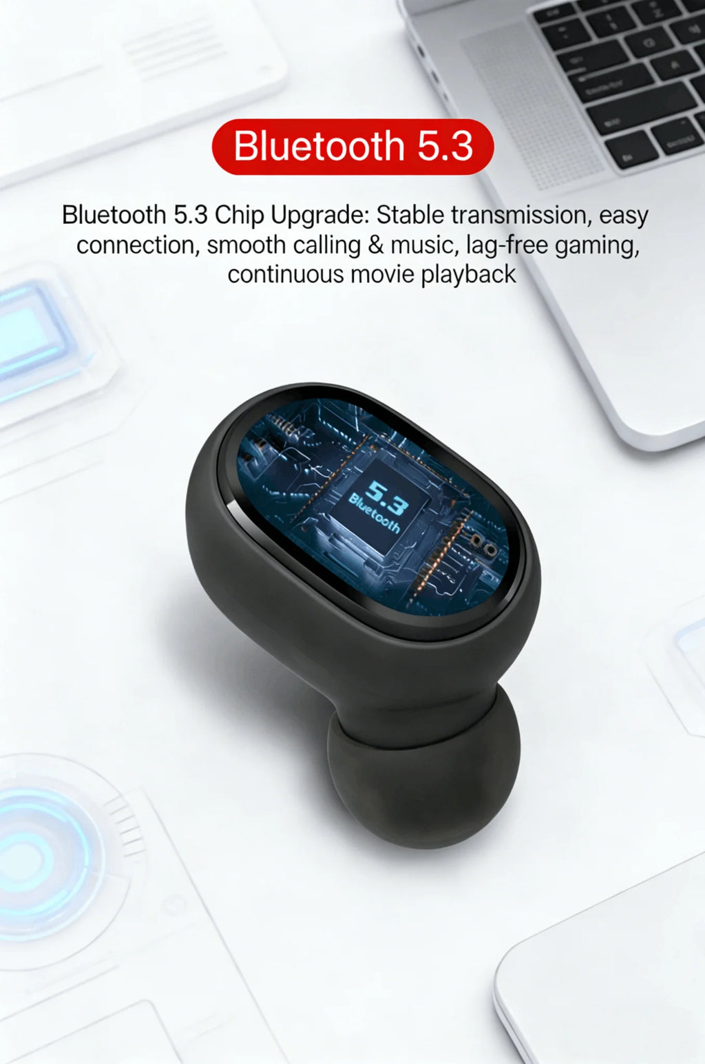TWS Wireless Earbuds with Bluetooth 5.3, HiFi Stereo Sound, Long Battery Life and Touch Control.