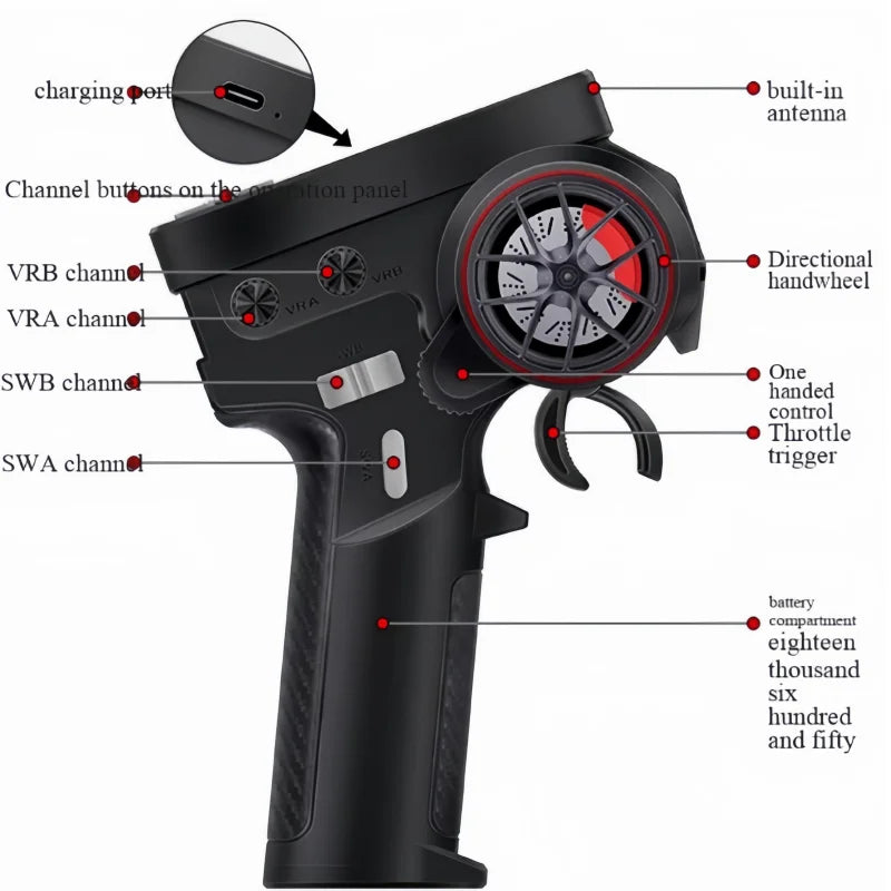 HOTRC CT-8B color screen CT8B remote control 8-channel 2.4G receiver color screen voltage feedback vehicle and ship model