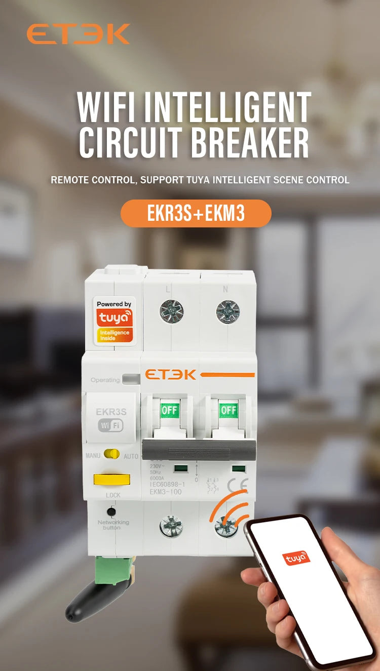 ETEK Tuya WIFI Smart Circuit Breaker MCB Smart Life Remote Control Short Circuit Protection Timed 2P 16A 25A 32A 40A 63A EKR3