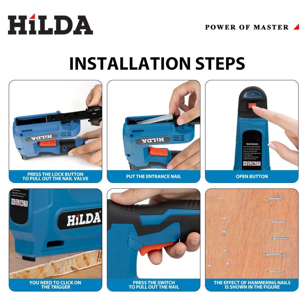 HILDA USBElectric 2-in-1 Air Nail Gun Furniture Pneumatic Gun Wood Frame Stapler Pneumatic Tool Power Tools with 2000pcs Staples