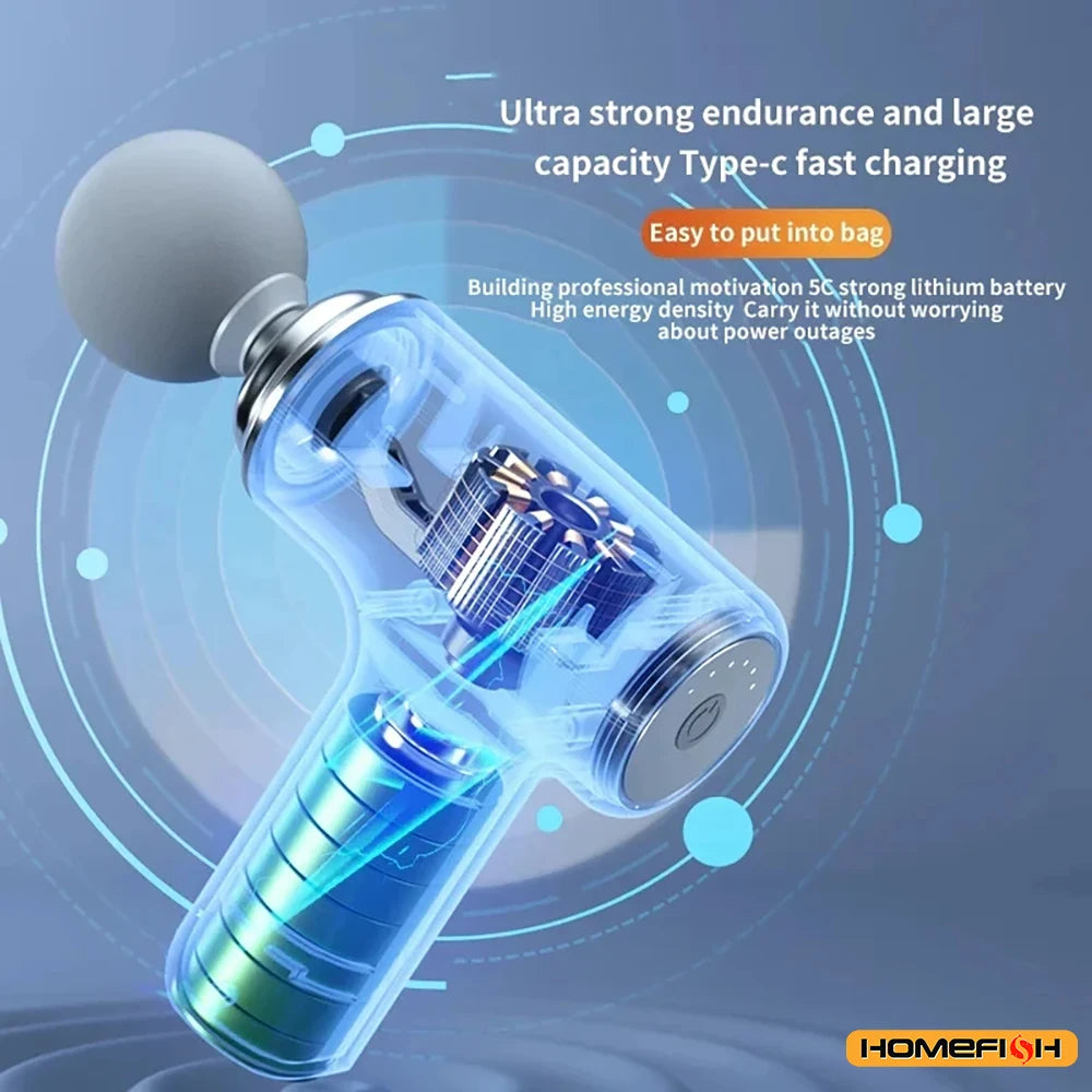 HOMEFISH  Portable Electric Massage Gun  with 4 Interchangeable Heads & LED Light for Full Body Relaxation Electric Massage Gun