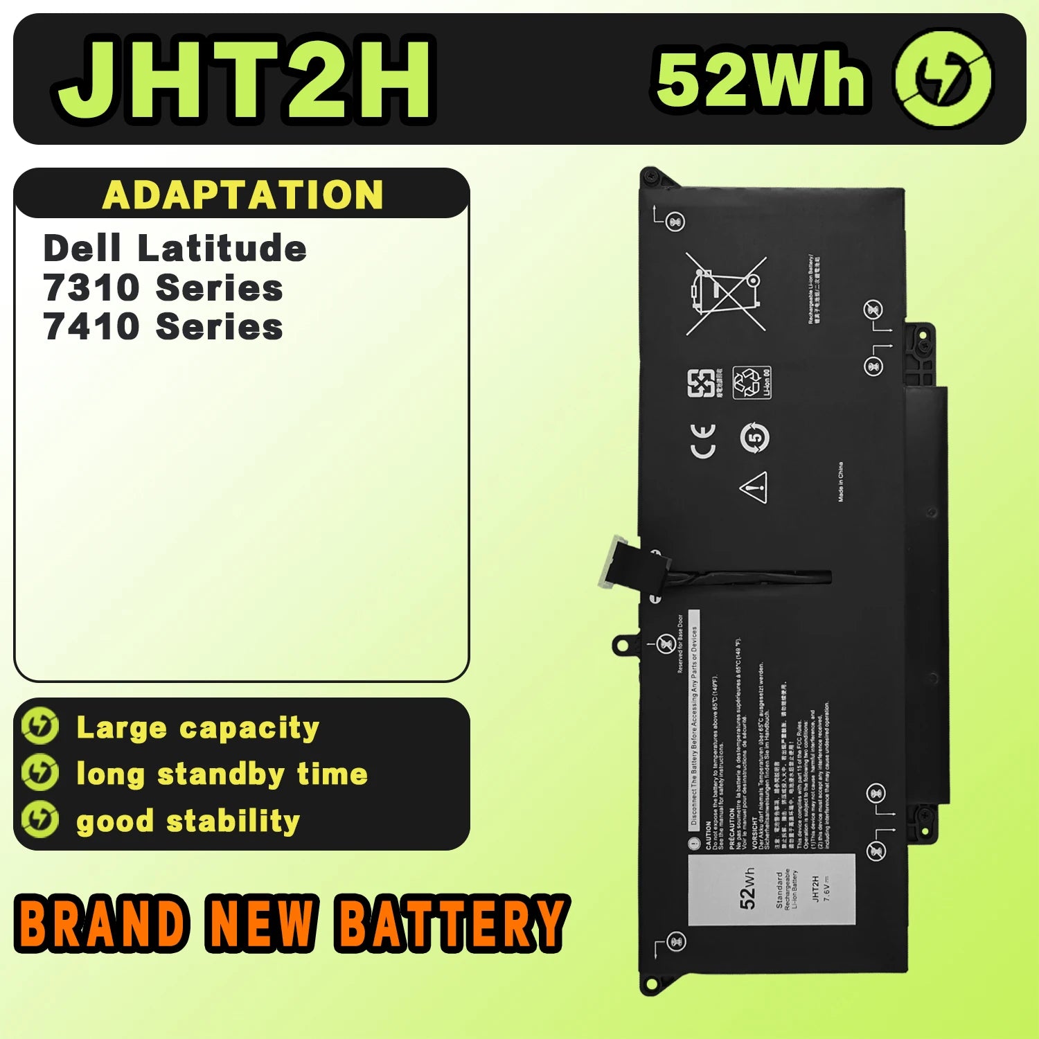 SAT Laptop Battery for Dell JHT2H Latitude 7310 7410 Series 35J09 0YJ9RP 009YYF 07CXN6 04V5X2 0HRGYV 52WH