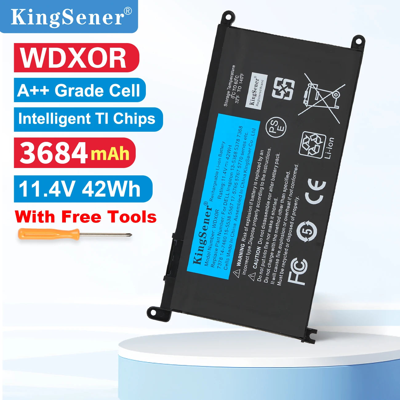 KingSener WDXOR Laptop Battery For DELL Inspiron 14 5368 5567 7560 5767 7472 7460-d1525s 7368 7378 5565 Latitude 3488 3580 WDX0R