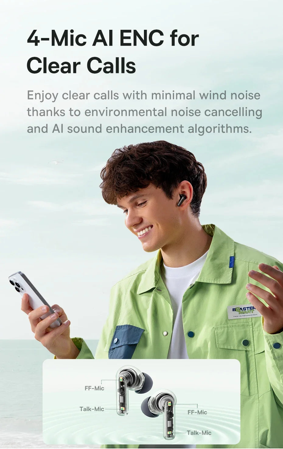 Baseus EP10 NC -43dB Noise Cancelling ANC True Wireless Earbuds Bluetooth 6.0 In-Ear Wireless Earphones 4-Mics for Office Home