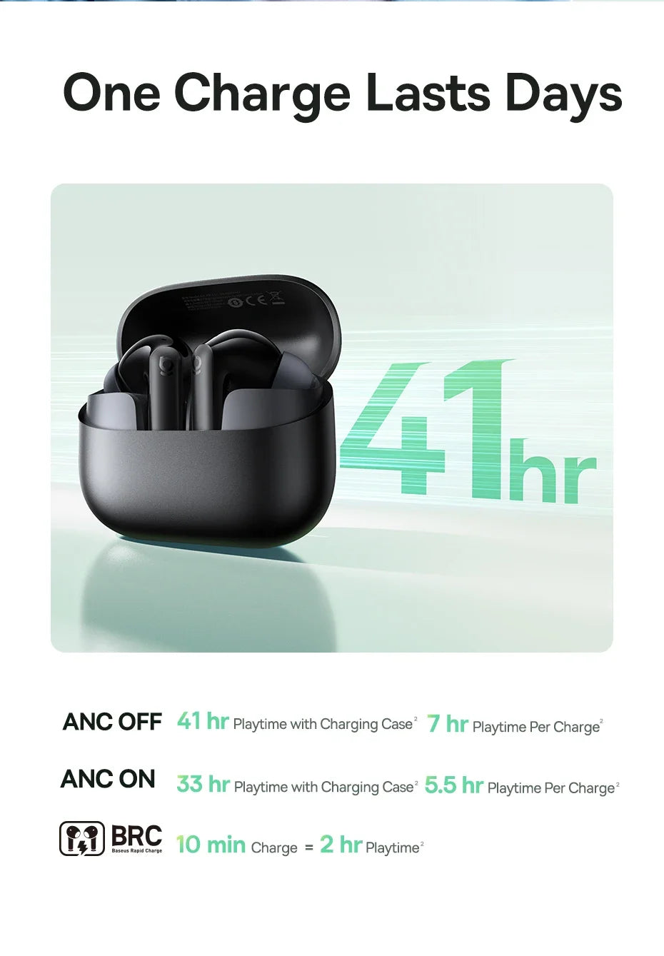 Baseus EP10 NC -43dB Noise Cancelling ANC True Wireless Earbuds Bluetooth 6.0 In-Ear Wireless Earphones 4-Mics for Office Home