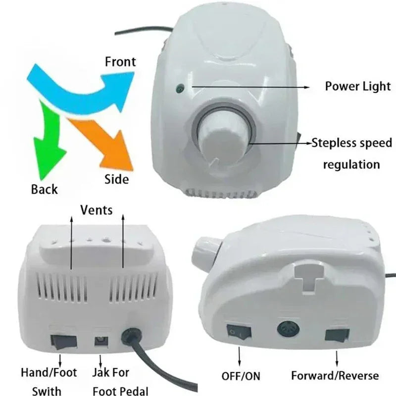 65W Electric Nail Drill Strong 210 Micromotor Control Box DC 30V 35000RPM H200 Handle Milling Machine Manicure Machin