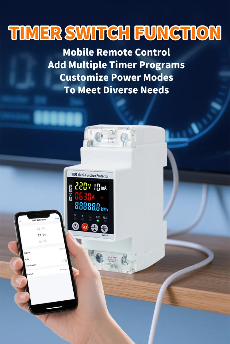 ETEK Leakage Protection Device, Instrument Function, LCD * Intelligent Control Single-phase V/A Over/Under Voltage Protector