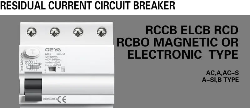 GEYA GYL9 AC Type RCCB Electromagnetic Residual Current Circuit Breaker AC ELCB 2 Pole 25A 40A 63A 100A RCD 30mA 100mA 300mA