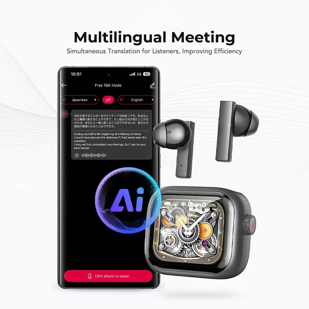 2026 TWS Sports Earbuds Bluetooth V6 Wireless AI Noise Reduction HD On-screen Subtitles Charging Case