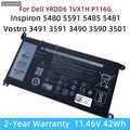 YRDD6 Laptop Battery For Dell Inspiron 5481 5482 5485 5491 5591 5485 5585 5480 Vostro 3491 3591 3490 3590 3501 1VX1H P116G P93G