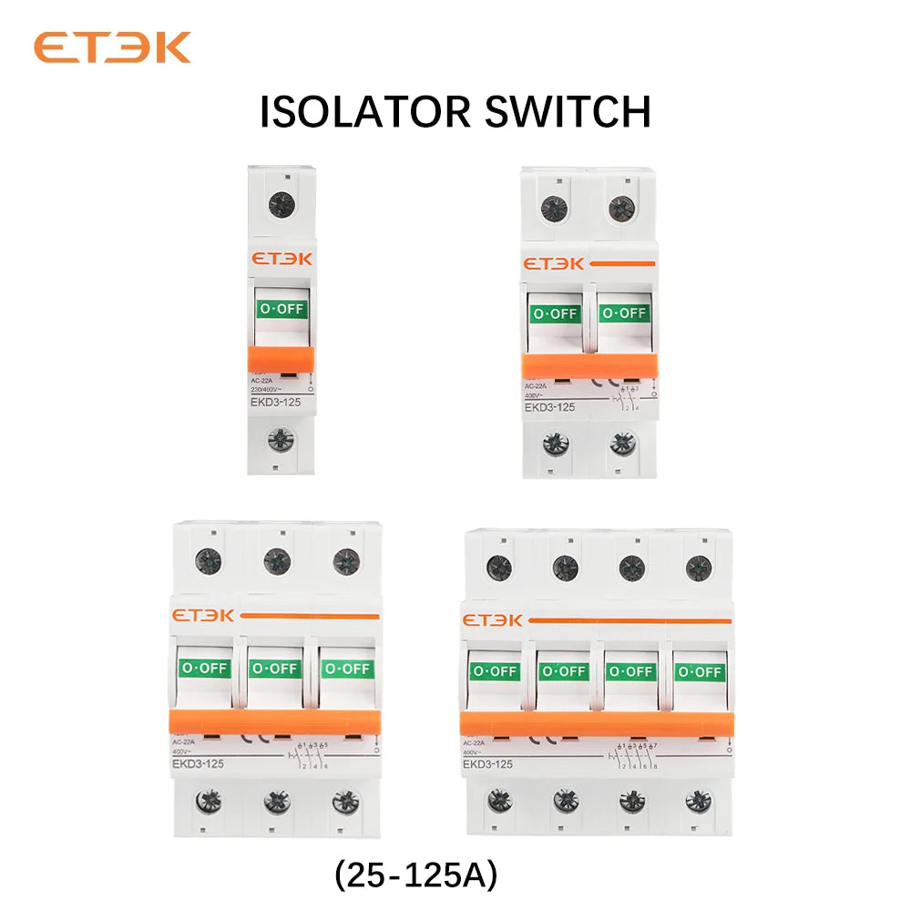 ETEK  Isolater Switch AC 125A Low Voltage 50Hz 1,2,3,4 pole 240/415V High Current Electrical Isolation Switch EKD3