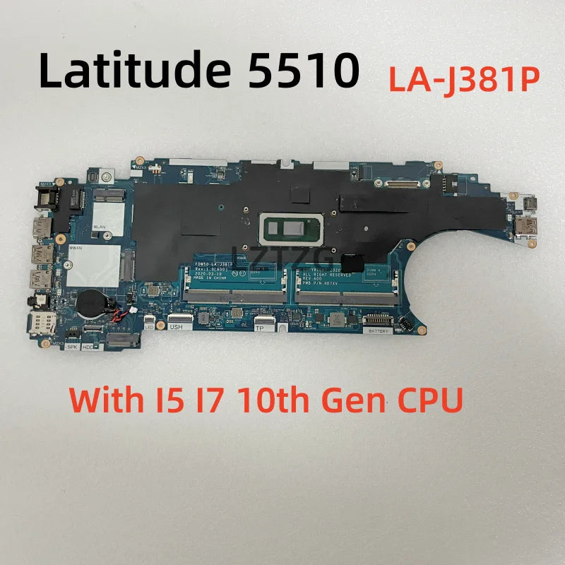 LA-J381P For Dell Latitude 5510 Laptop Motherboard With I5 I7-10th Gen CPU CN-0HT7GC 0J67M8 0JD0KX 100% Tested OK