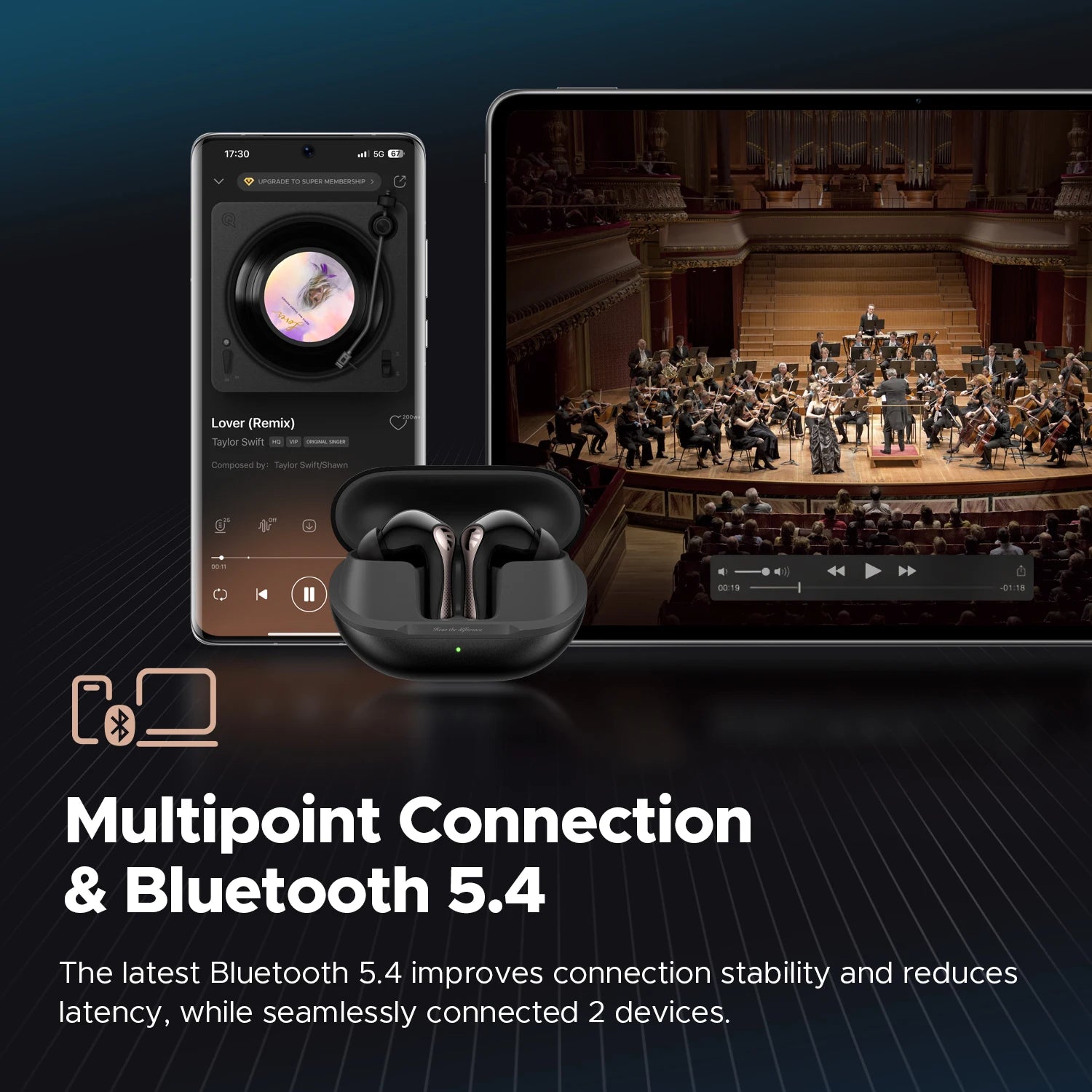 SOUNDPEATS Air5 Pro Wireless Earphones 55 dB Adaptive Hybrid ANC Bluetooth 5.4 Earbuds, Hi-Res LDAC aptX Loseless,6 Mics AI ENC