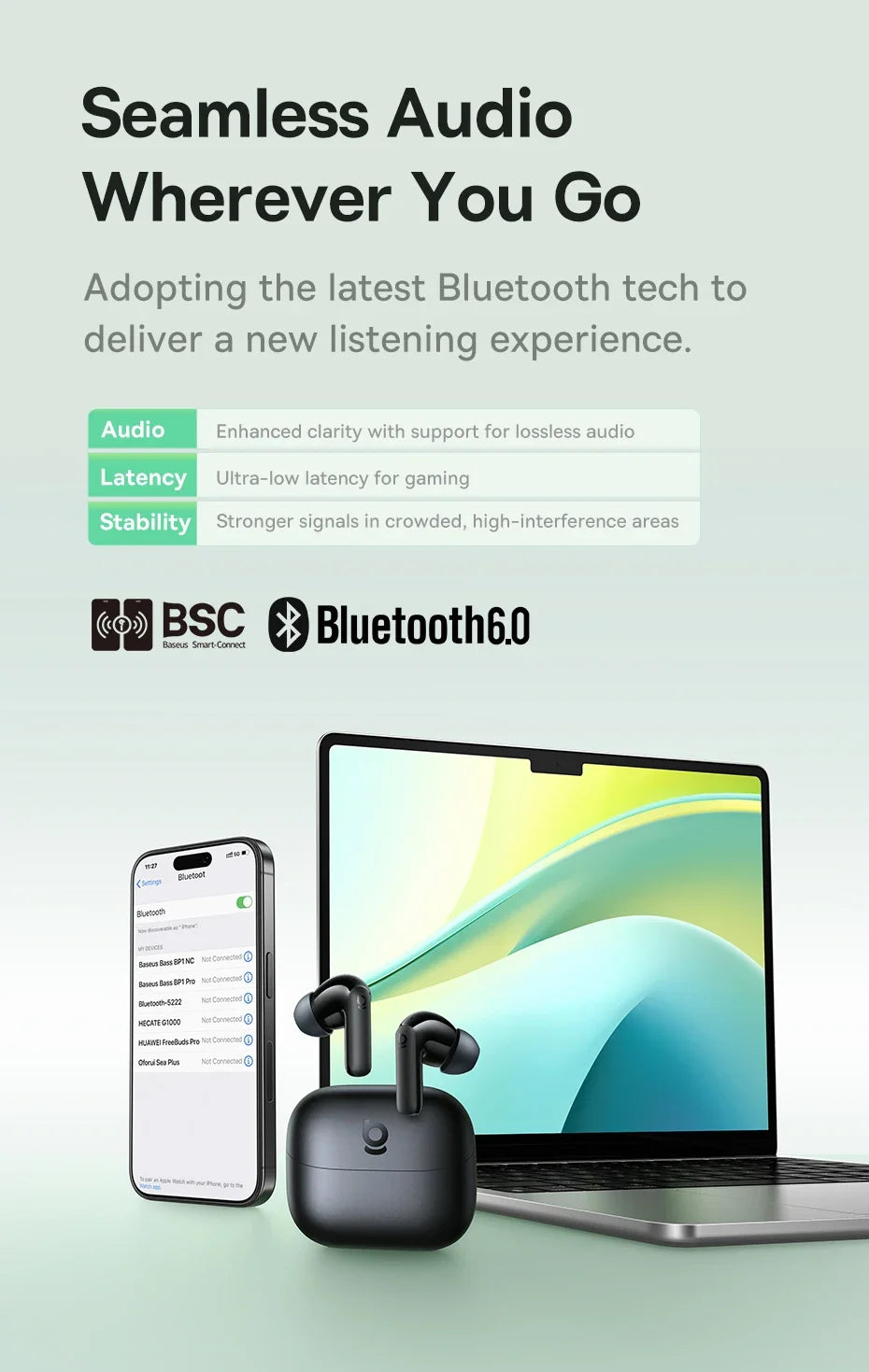 Baseus EP10 NC -43dB Noise Cancelling ANC True Wireless Earbuds Bluetooth 6.0 In-Ear Wireless Earphones 4-Mics for Office Home