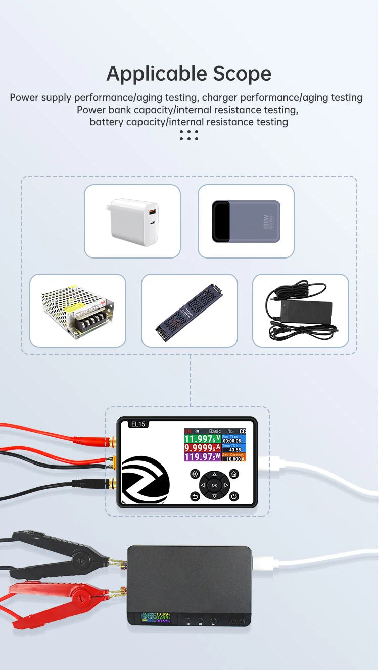 ALIENTEK EL15 150W DC Electronic Load, Mini Programmable Battery Tester with Constant Current and Voltage Check