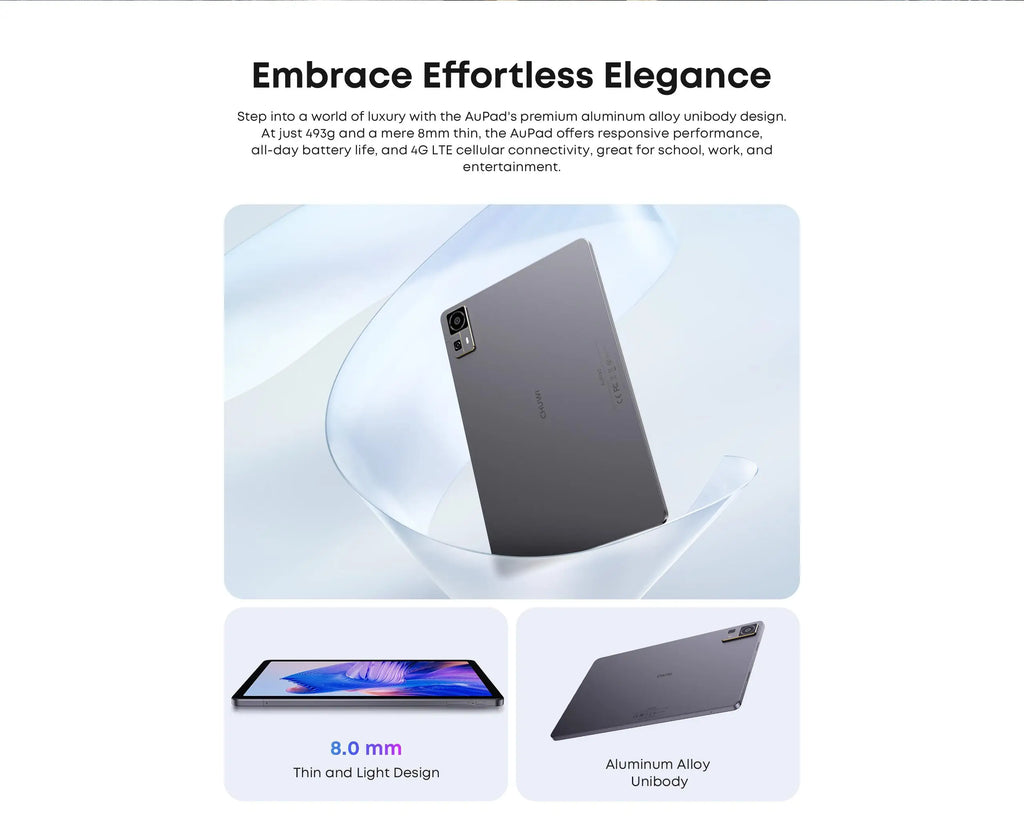 CHUWI Tablet AuPad Android 14 Tablets 10.95" FHD+2K Display Snapdragon 685 8GB RAM 128GB ROM 13MP AF Rear 7000mAh 18W 4G LTE Tab