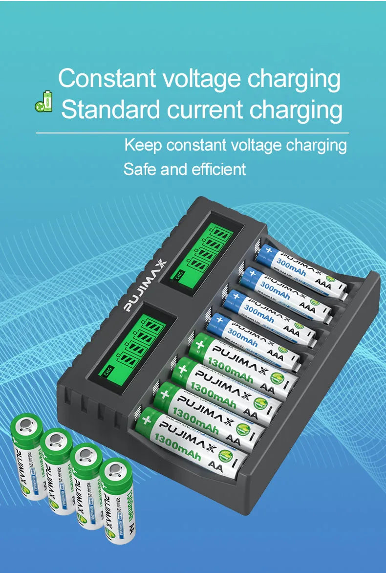 PUJIMAX 8 Slots Smart Battery Charger For 1.2V AA/AAA Ni-MH Rechargeable Batteries Independent Charging Battery Charger