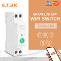 ETEK Tuya WiFi Smart Switch 1P+N 63A 90-300 Voltage Timer Power Energy kWh Voltage  Voice Remote Control Circuit Breaker