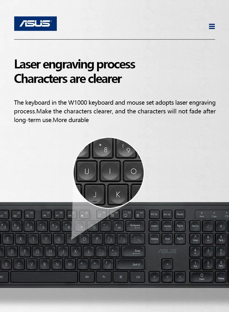 ASUS W1000 Wireless Keyboard Set Lightweight Unisex Office Home Ergonomic Keyboard