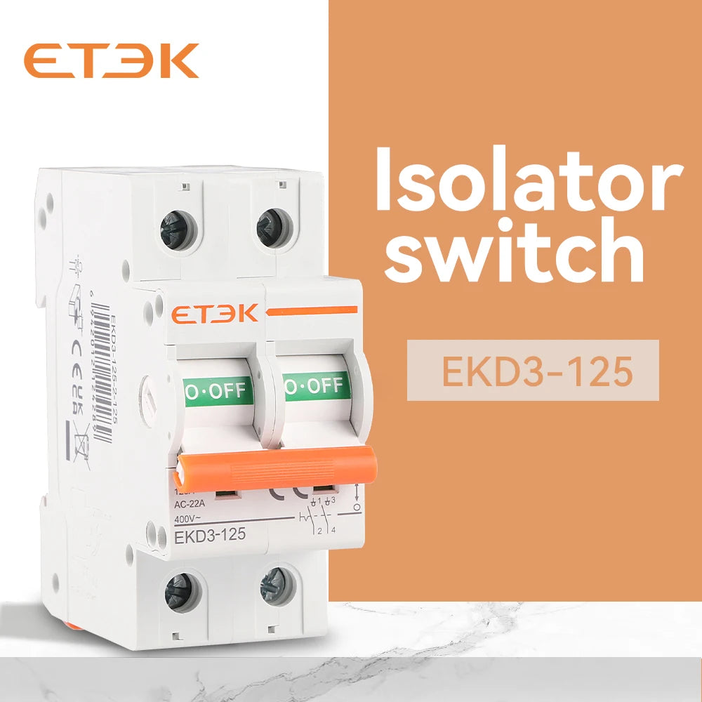ETEK  Isolater Switch AC 125A Low Voltage 50Hz 1,2,3,4 pole 240/415V High Current Electrical Isolation Switch EKD3
