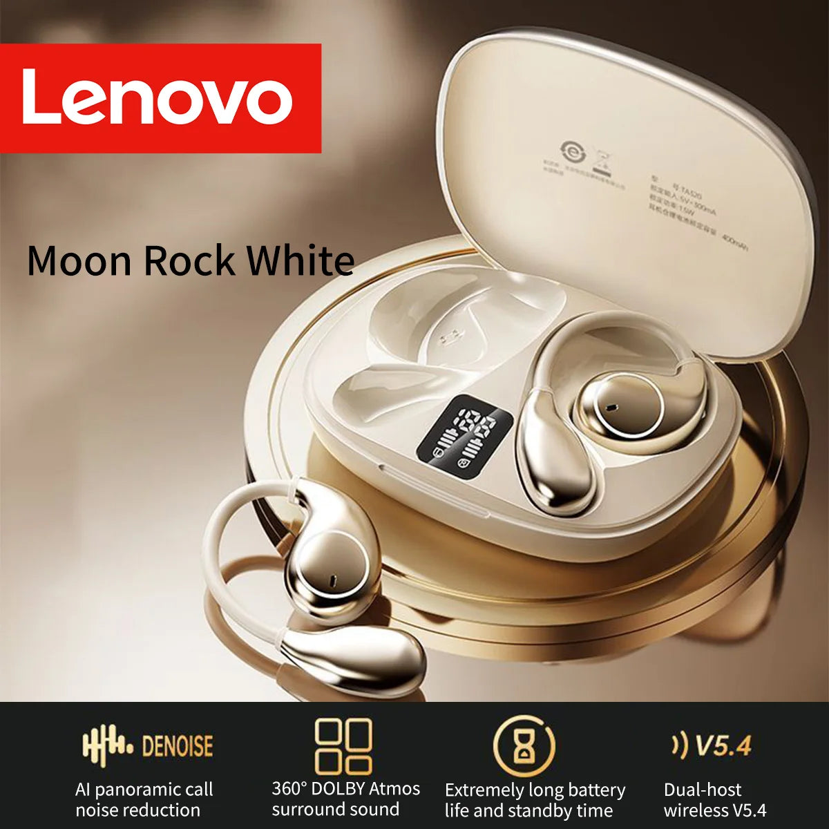 Lenovo Tws Wireless Ear Hook Earbuds Endurance Hifi Stereo Sound Anti-Fall Built-In Mic Perfect Bass Secure Running Earphones