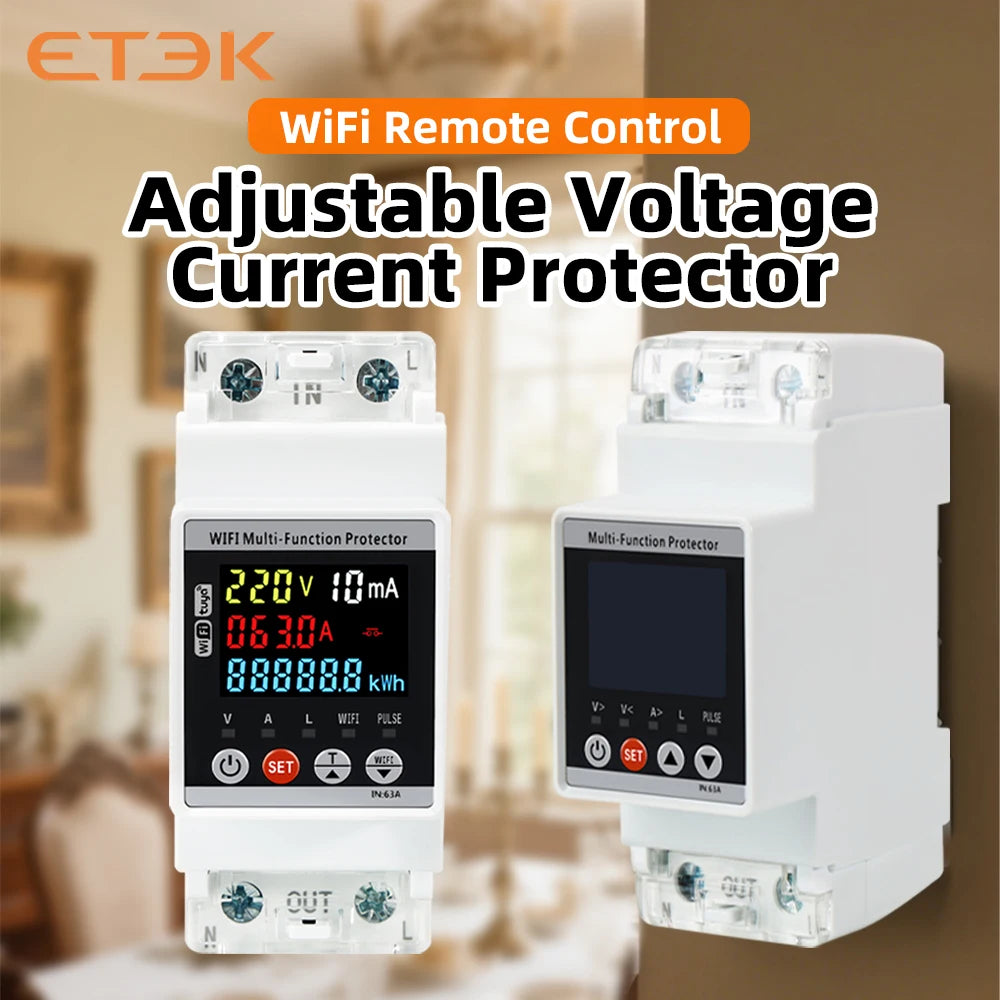 ETEK Leakage Protection Device, Instrument Function, LCD * Intelligent Control Single-phase V/A Over/Under Voltage Protector