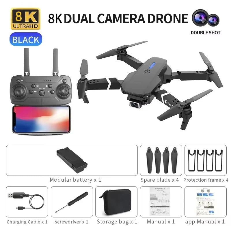 2026 Upgraded Drone E88 Pro 8K Dual-Camera HD Aerial Photography Dron with Screen Foldable Quadcopter RC Toy for Kids Boys Gifts